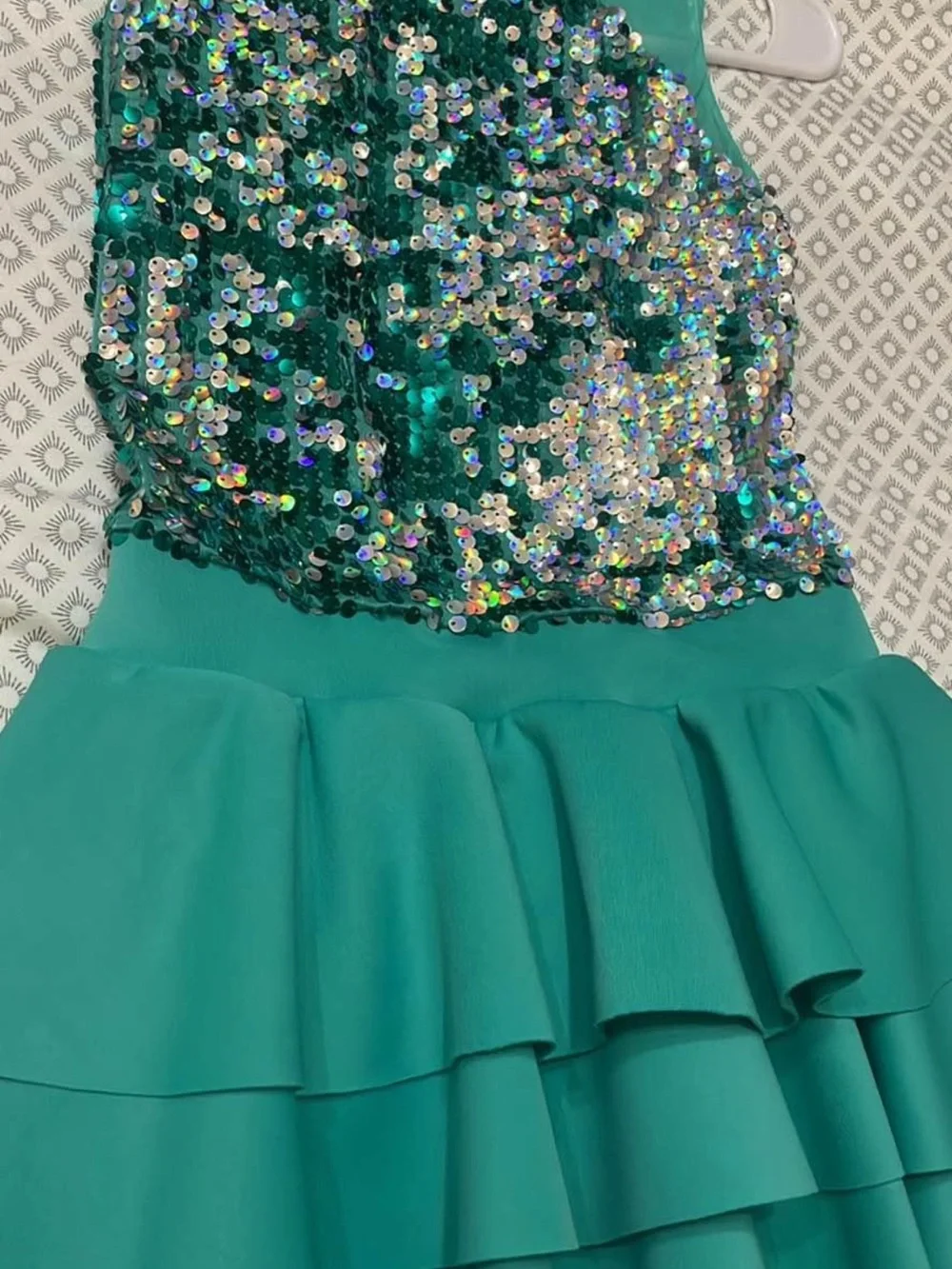 Weissman Teal Sequin Halter Ruffle Dance Costume